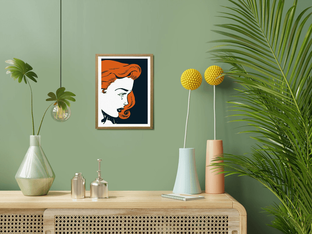 Redhead Girl, Affiche en édition limitée, sérigraphie artisanale | femme rousse, comic book, orange, bleu, pop art, wall decor, decoration