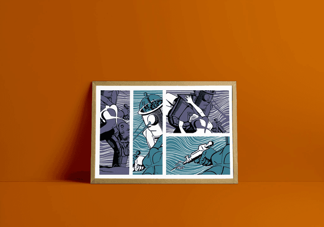Robot kidnapping, Affiche en édition limitée, sérigraphie artisanale | pin-up, vintage, rétro, espace, comic book, pop art, wall deco
